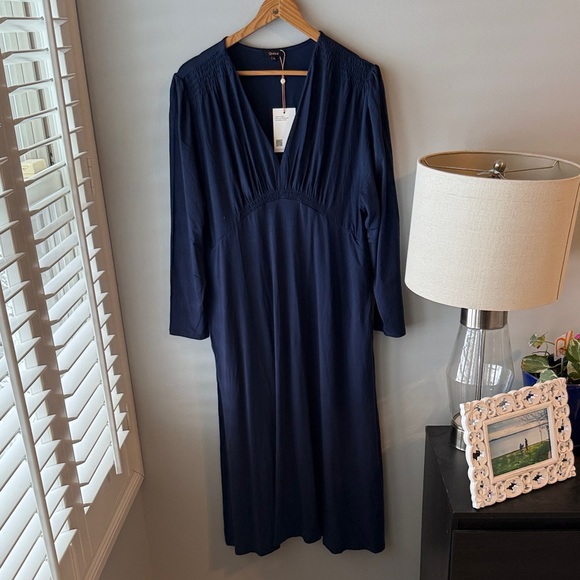 Quince Long Sleeve Dress Tencel Jersey Fit & Flare Navy Blue Dress NWT - Picture 3 of 10